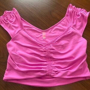 FP Movement by Free People Pink Ruched V-Neck Crop Tank Size Small